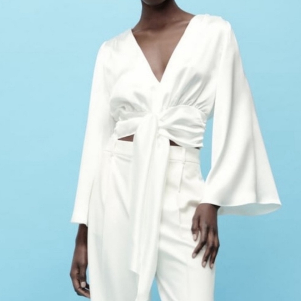 Zara Satin Effect Top White Size XS